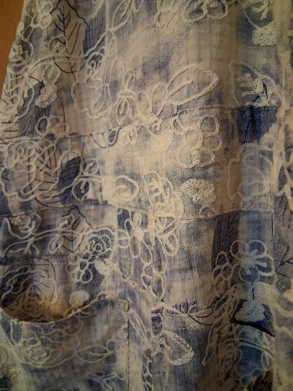 POL Blue and White Embroidered Wide-Leg Patchwork Overalls Sz S - Picture 16 of 16